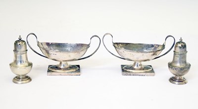 Lot 286 - Pair of George VI silver salts and a pair of Victorian silver pepperettes