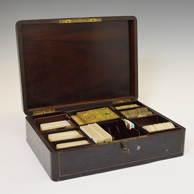 Lot 456 - Victorian rosewood and brass bound games box