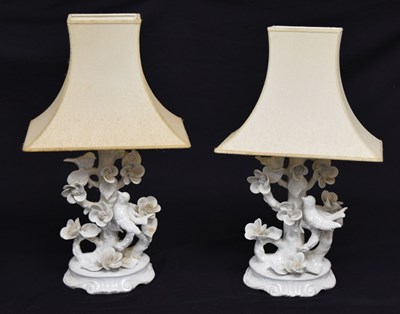 Lot 551 - Pair of Italian porcelain bird table lamps