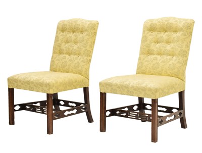 Lot 569 - Pair of George III style mahogany framed drawing room chairs, in the Chippendale manner