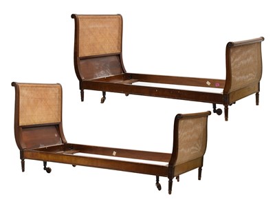 Lot 567 - Pair of Heals bergère caned mahogany single beds