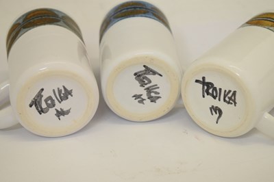 Lot 374 - Set of six Troika pottery mugs