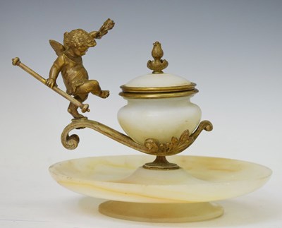 Lot 310 - Early 20th century alabaster and gilt metal inkstand