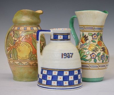 Lot 411 - Charlotte Rhead - Crown Ducal Edward VIII coronation jug and two other jugs