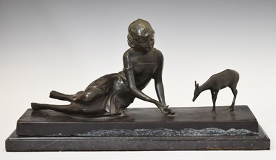 Lot 344 - Art Deco- style bronze figure of a lady with a fawn