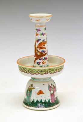 Lot 283 - Chinese Canton Famille Rose porcelain candlestick