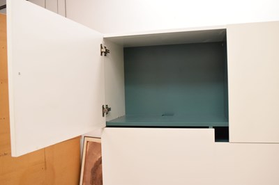 Lot 635 - Modern compact desk , together with a lime-washed open bookcase