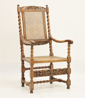 Lot 677 - Late 17th century-style cane-seated and backed open armchair