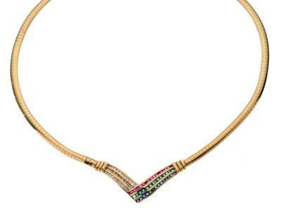 Lot 26 - Diamond, ruby, emerald and sapphire collar necklace