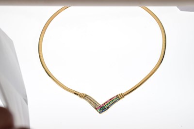 Lot 26 - Diamond, ruby, emerald and sapphire collar necklace