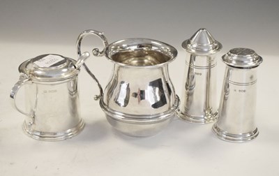 Lot 169 - Elizabeth II silver three-piece condiment set, Sheffield 1962 & 1965 together with