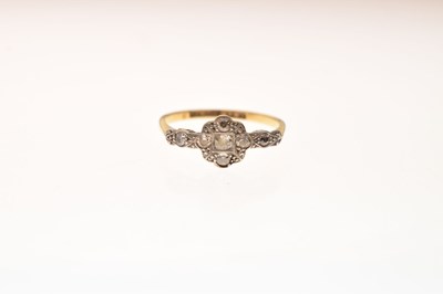 Lot 5 - Yellow metal (18ct), platinum and diamond cluster ring