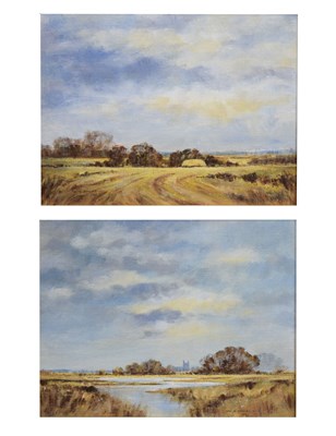 Lot 558 - Edgar Davies (20th century) - Pair of acrylics on board - Norfolk landscapes