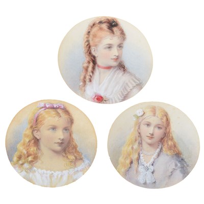 Lot 560 - Set of three English school watercolour portrait studies of ladies