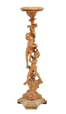 Lot 688 - Reproduction carved fruitwood cherub pedestal