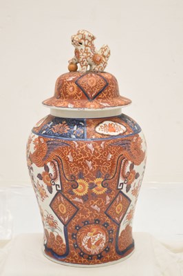 Lot 472 - Large Japanese Imari jar and cover with Dog of Fo finial