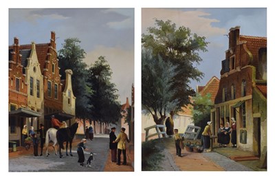 Lot 516 - Pair of oils on panel - Dutch street scenes