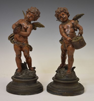 Lot 346 - After L & F Moreau - Pair of bronzed spelter angel musicians