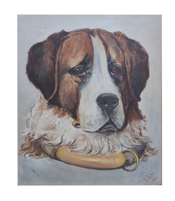 Lot 562 - 20th century English school - Oil on board -  Study of a St Bernard dog