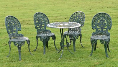 Lot 728 - Green-painted aluminium patio set