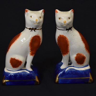 Lot 398 - Pair Staffordshire cats