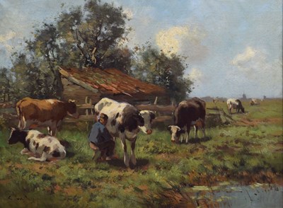 Lot 296 - Circle of Simon van Den Berg - Oil on canvas - Landscape with cattle