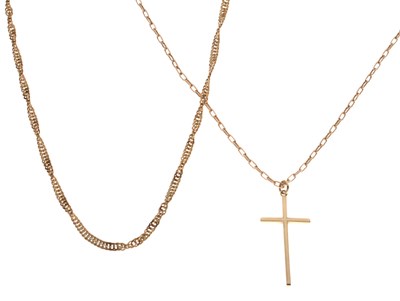 Lot 53 - Two 9ct gold chains and a cross pendant