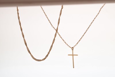 Lot 53 - Two 9ct gold chains and a cross pendant