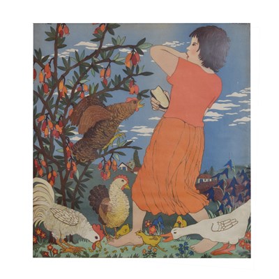 Lot 552 - Ilse Breit (Austrian, 20th Century) - Coloured lithograph - Girl with goose