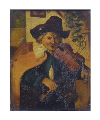 Lot 509 - 19th century Dutch School - Oil on metal - Violinist