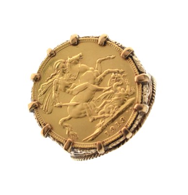 Lot 219 - George V gold sovereign 1913, in 9ct ring mount 15.9g approx