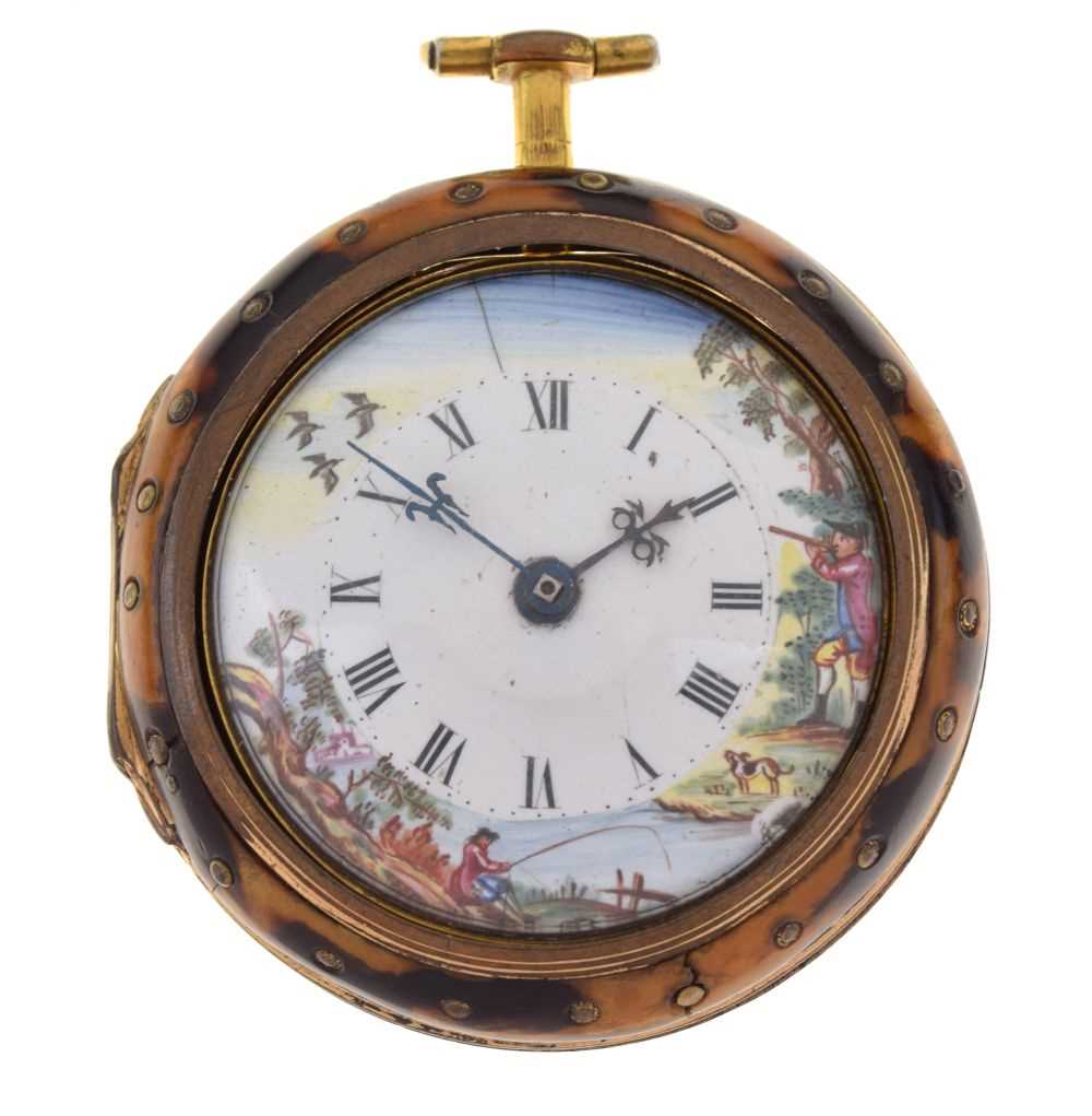 Lot 68 - Thomas Mor, Ludgate St, London, tortoiseshell pair cased pocket watch