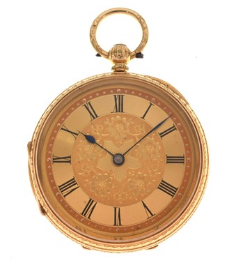 Lot 63 - Victorian lady's 18ct gold open face fob watch