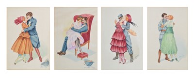 Lot 527 - Xavier Sager (French,1881-1969) - Set of four watercolours and postcards