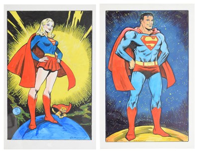 Lot 499 - Jim Mooney (1919-2008)  - Pair of watercolours - Superman and Supergirl with her Super-Cat Streaky