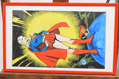 Lot 499 - Jim Mooney (1919-2008)  - Pair of watercolours - Superman and Supergirl with her Super-Cat Streaky