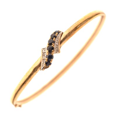 Lot 73 - 9ct gold, sapphire and diamond snap bangle