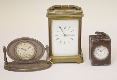 Lot 594 - Two carriage timepieces and dressing table clock