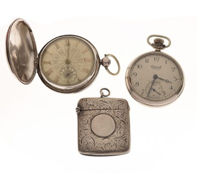 Lot 152 - George V silver full hunter pocket watch, silver vesta case and Ingersoll