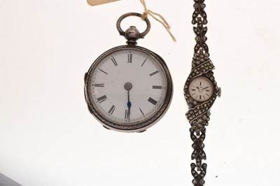 Lot 131 - Late Victorian silver fob watch and lady's silver marcasite watch