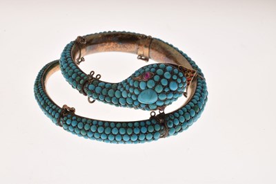Lot 38 - 19th century turquoise, ruby and garnet bangle modelled as a snake