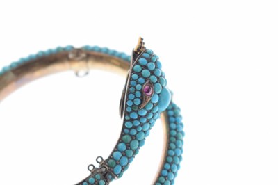 Lot 38 - 19th century turquoise, ruby and garnet bangle modelled as a snake