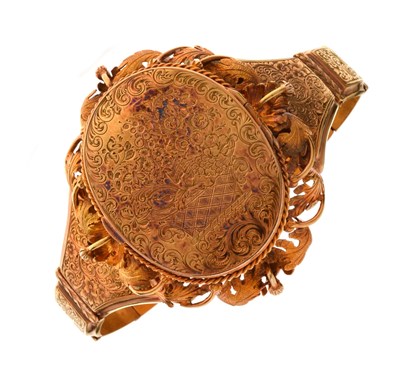 Lot 34 - 19th century yellow metal panel locket bracelet