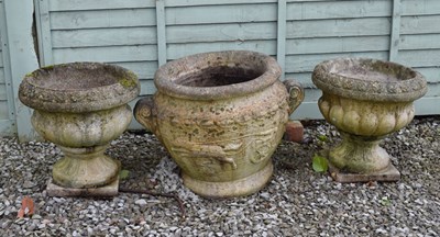 Lot 708 - Pair of composition stone garden urns and Greek-style urn