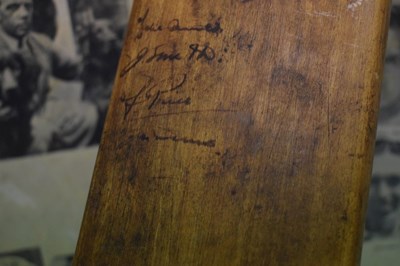 Lot 258 - Warsop / Patsy Henderson cricket bat and scrap album