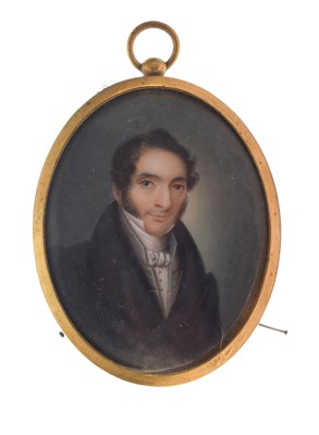 Lot 340 - Mid 19th century Italian oval portrait miniature on ivory, C. Villa Croce