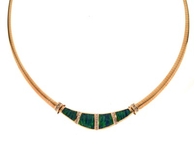 Lot 27 - Synthetic opal and diamond 14ct yellow gold collar necklace