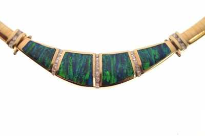 Lot 27 - Synthetic opal and diamond 14ct yellow gold collar necklace