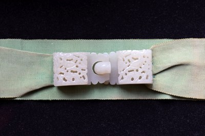 Lot 348 - Chinese carved celadon jade two part belt buckle