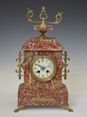 Lot 592 - Late 19th century rouge marble mantel clock